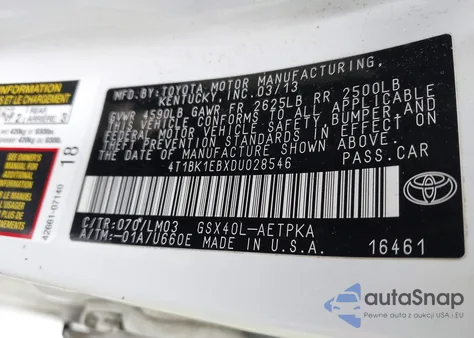 2013 Toyota Avalon Limited z USA, uszkodzony, nr VIN 4T1BK1EBXDU028546